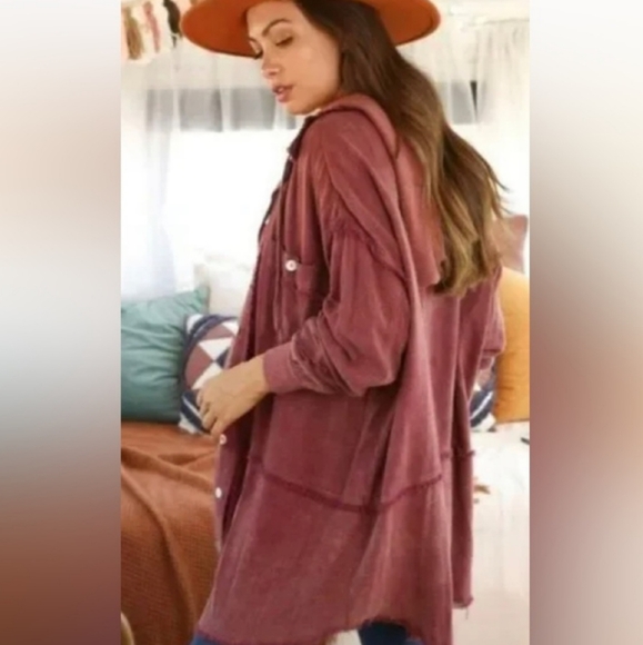 Fantastic Fawn Button Up Hooded Jacket Lightwight Size Small Oversized Rust red - Picture 4 of 13